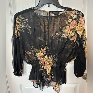 Womens Sheer Floral Blouse XL Fairy Boho Whimsical Cottagecore Prairie Peasant